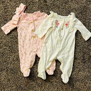 Two sets of Little Me Sleepers/Pajamas/Footies and Headband 3mo